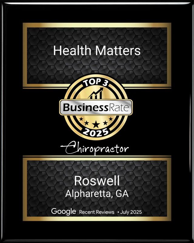 BusinessRate Top 3 Chiropractor 2025 award for Health Matters, Roswell and Alpharetta, GA